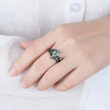 Sterling Silver 10K 14K 18K Gold Vintage Nature Moss Agate Engagement Ring Sets for Women