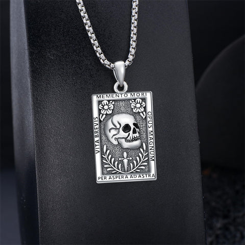Sterling Silver Memento Mori Skull Pendant Necklace for Men