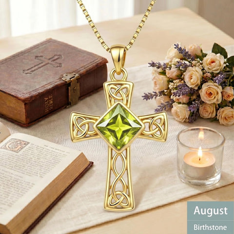 14K Gold Plated  Birthstone Cross Necklace  Pendant Necklace Mother's Day Birthday Gifts for Women