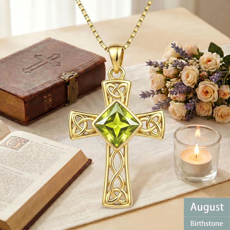 14K Gold Plated  Birthstone Cross Necklace  Pendant Necklace Mother's Day Birthday Gifts for Women