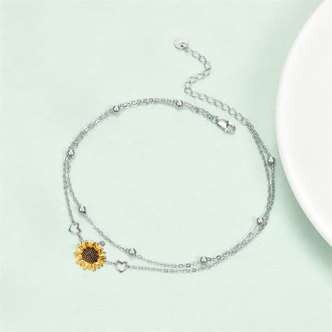 Bracelet Gifts for Women 925 Sterling Silver Sunflower Bracelet Fashion Jewelry Annivesary Birthday Gifts for Women Wife Mom Grandma