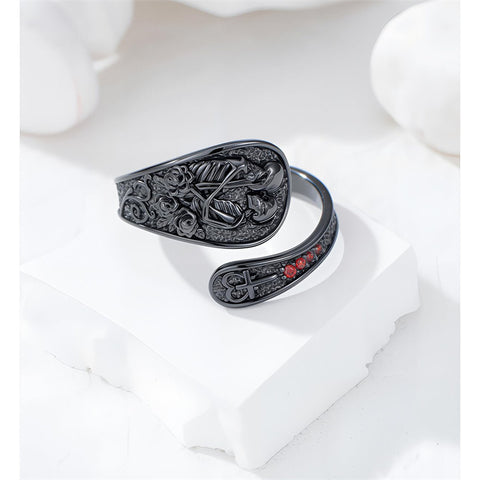 Sterling Silver Skull Couple Adjustable Spoon Ring