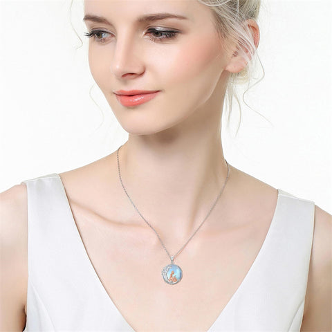 Sterling Silver Moonstone Tree of Life Art Book Pendant Necklace for Book Lover