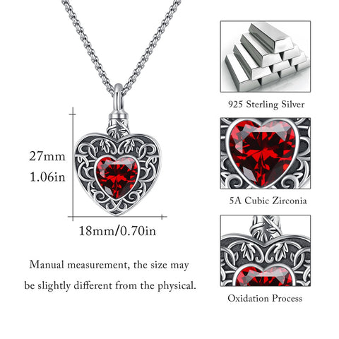 Tree of Life Urn Necklace for Ashes Sterling Silver Cremation Jewelry Heart Keepsake Jewelry for Women Men