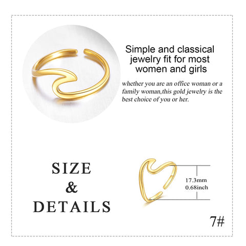 9K Yellow Gold Wave Adjustable Ring