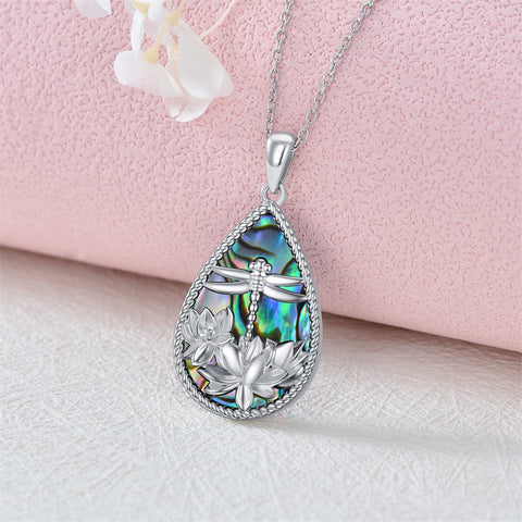 Sterling Silver Abalone Shell Dragonfly Pendant Necklace