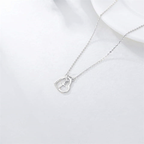 14K l Gold Heart Cubic Zirconia Cross Heart Pendant Necklace