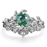 Sterling Silver 10K 14K 18K Gold 2CT Moss Agate Vine Leaf Women's Bridal Ring Sets for Wedding Engagement