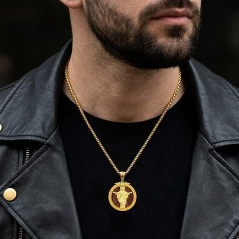 Christian Religious Medal Amulet 14K Gold Plated Pendant  Necklace