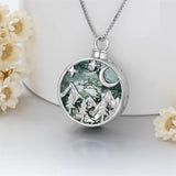 Mountain Range Moss Agate Crystal Cremation Jewelry for AshesSterling Sivler Abalone Shell Crystal Urns for Human Ashes Pendant Necklace