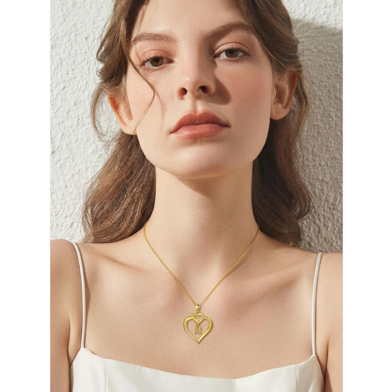 Heart Initial A-Z Pendant Necklace for 14K Gold Plated Women Initials Jewelry Gifts