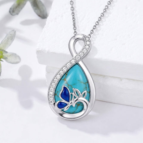 Sterling Silver Teardrop Gemstone Rose Butterfly Infinity Heart Necklace for Women