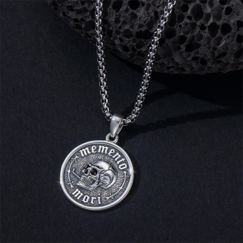 Sterling Silver Gothic Skull Memento Mori Pendant Necklace with Engrav ...