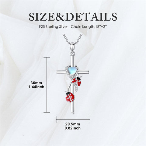 Sterling Silver Cross Moonstone Dragonfly Butterfly Bee Hummingbird Ladybug Pendant  Necklace for Women