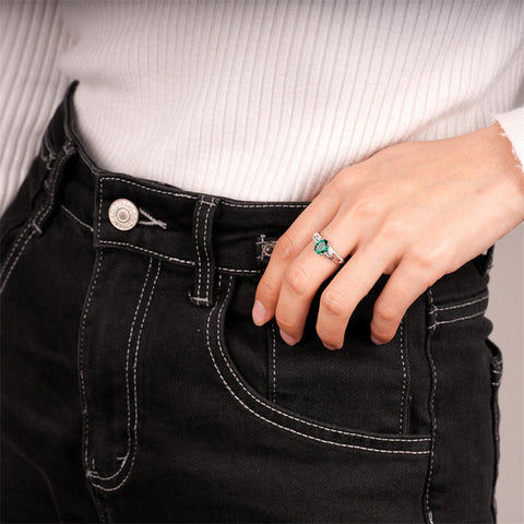 Sterling Silver Oval Shaped 8X6 MM Gemstone Ring Leaf Engagement Ring for Women