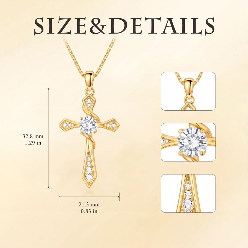 14K Gold Plated Birthstone Infinity  Cross Pendant NecklaceJewelry for Women