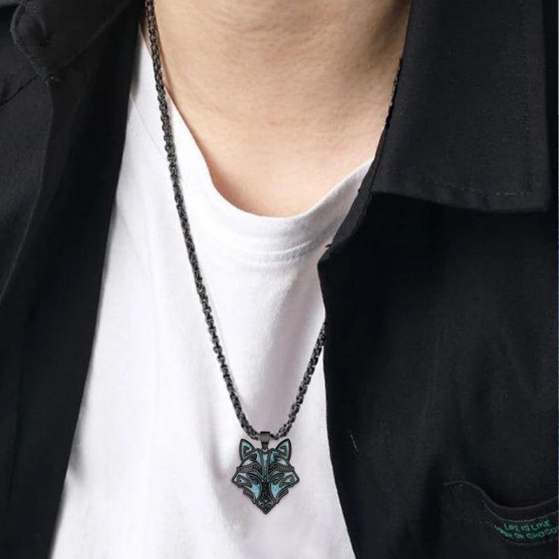 14K Gold Plated Turquoise Wolf Thor's Hammer Ankh Dragon Lion Compass Crucifix Pendant Necklace for Men