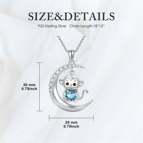 Sterling Silver Birthstone Monkey Pendant Necklace Jewelry Gifts for Women