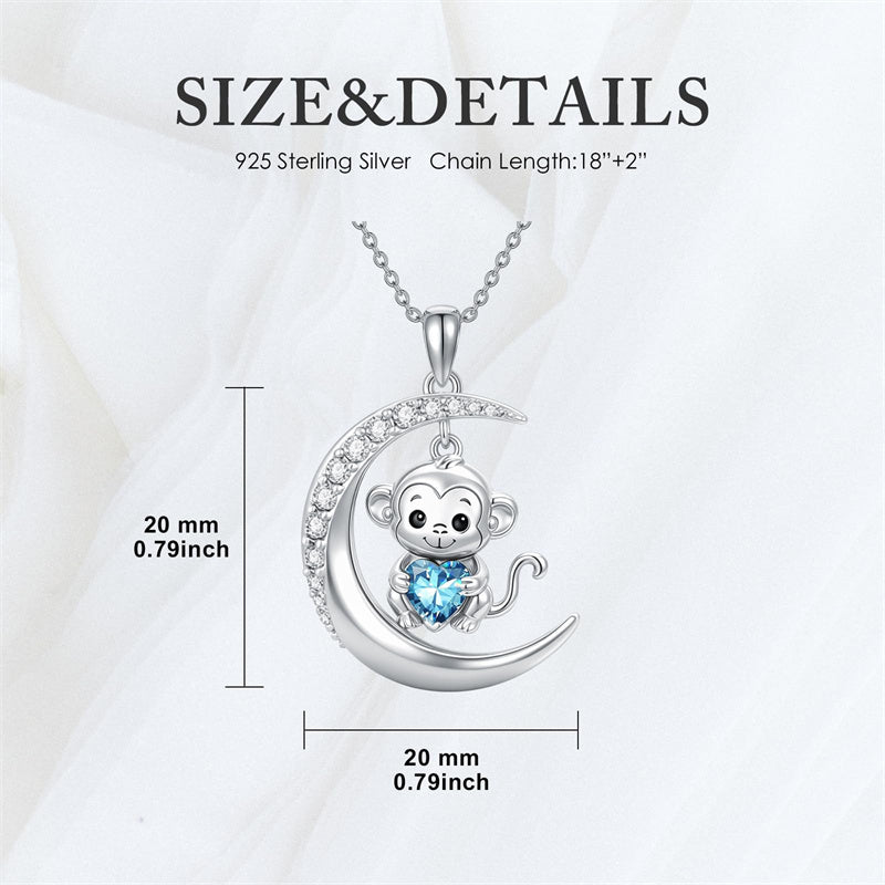 Sterling Silver Birthstone Monkey Pendant Necklace Jewelry Gifts for Women