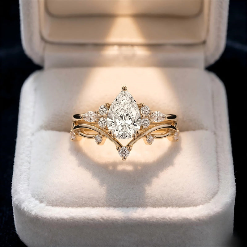 Sterling Silver 10K 14K 18K Gold 1CT-4CT Heart Round Teardrop Oval Moissanite Engagement Rings Set for Women