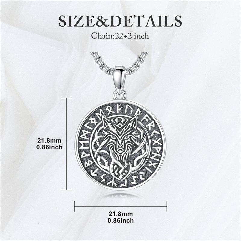 Sterling Silver Viking Raven Bear Odin Wolf Pendant Necklace for Men