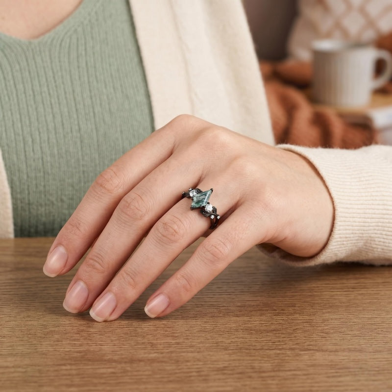 Sterling Silver 10K 14K 18K Gold 1-4CT Moss Agate Engagement Ring Promise Ring