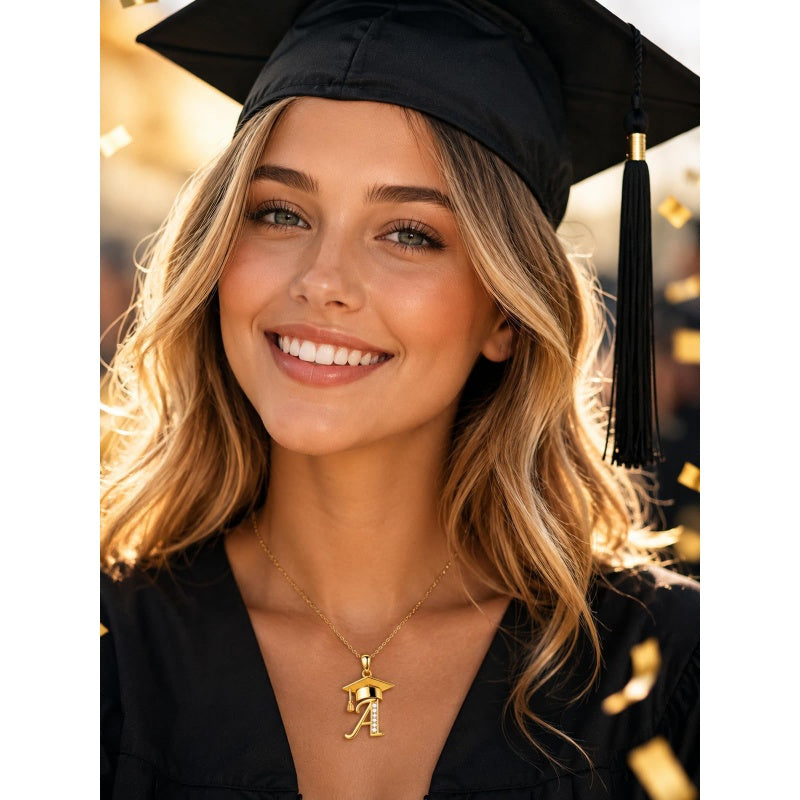 Initial  Graduation 14K Gold Plated Inspiring Grad Pendant Necklace Graduations Jewelry Gifts