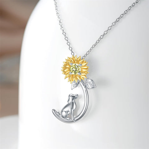Sterling Silver Crystal Birthstone Cat Dog Pendant Necklace