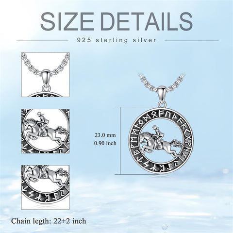 Sterling Silver Horse Viking Protection Pendant Necklace