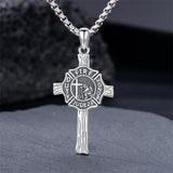 Sterling Silver Firefighter & Cross Pendant Necklace Necklace for Men