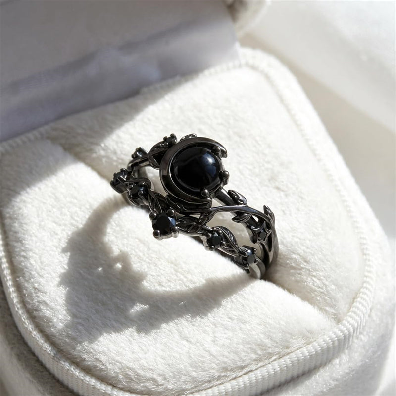 Sterling Silver 10K  14K  18K Gold 1CT-4CT Black Onyx Engagement Ring Gothic Wedding Promise Ring