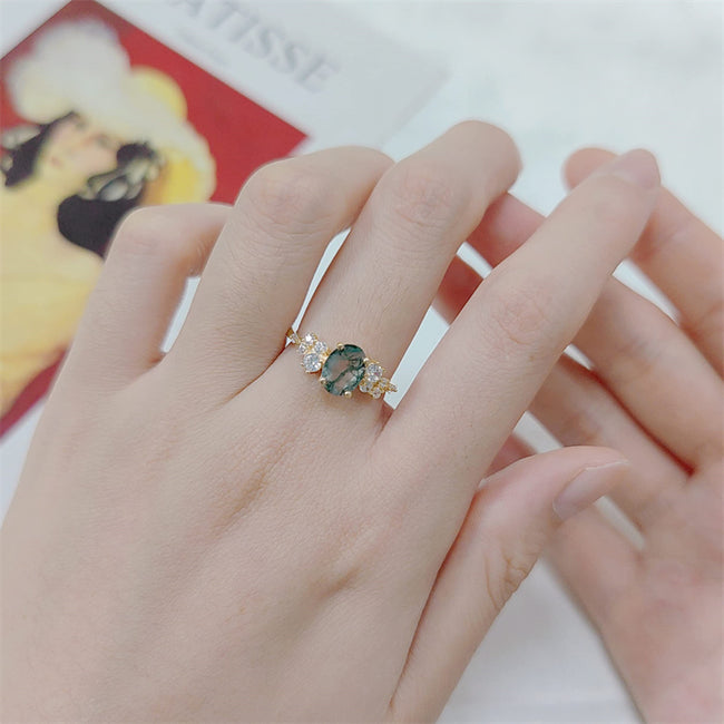 Green Moss Agate Rings Gold Rose Gold  Engagement Ring in 925 Sterling Silver Women's Gold Ring Gifts for Her