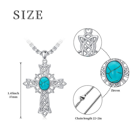 14K Gold Plated Turquoise Cross Pendant Necklace