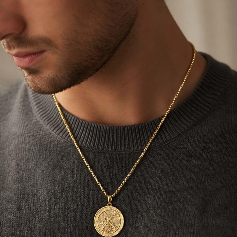 Christian Religious Medal Amulet 14K Gold Plated Pendant  Necklace
