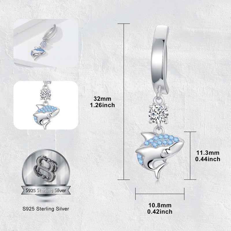 Sterling Silver Cubic Zirconia  Shark Belly Button Ring for Women