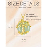 14k Gold Plated Sterling Silver Round Jade Tree of Life Necklace Good Fortune Jewelry for Women