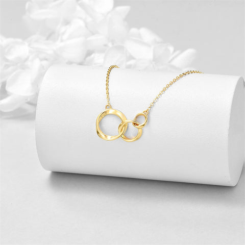 14K Real Gold Interlocking Circle Necklace for Women, Solid Gold Three Circle Necklace Generation Necklace, Three Sister Necklace