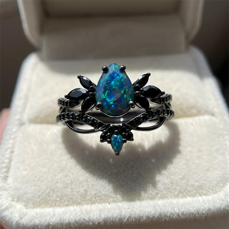 Sterling Silver 10K  14K  18K  Gold Personalized Engraved Black Opal Engagement Wedding Promise Ring for Her