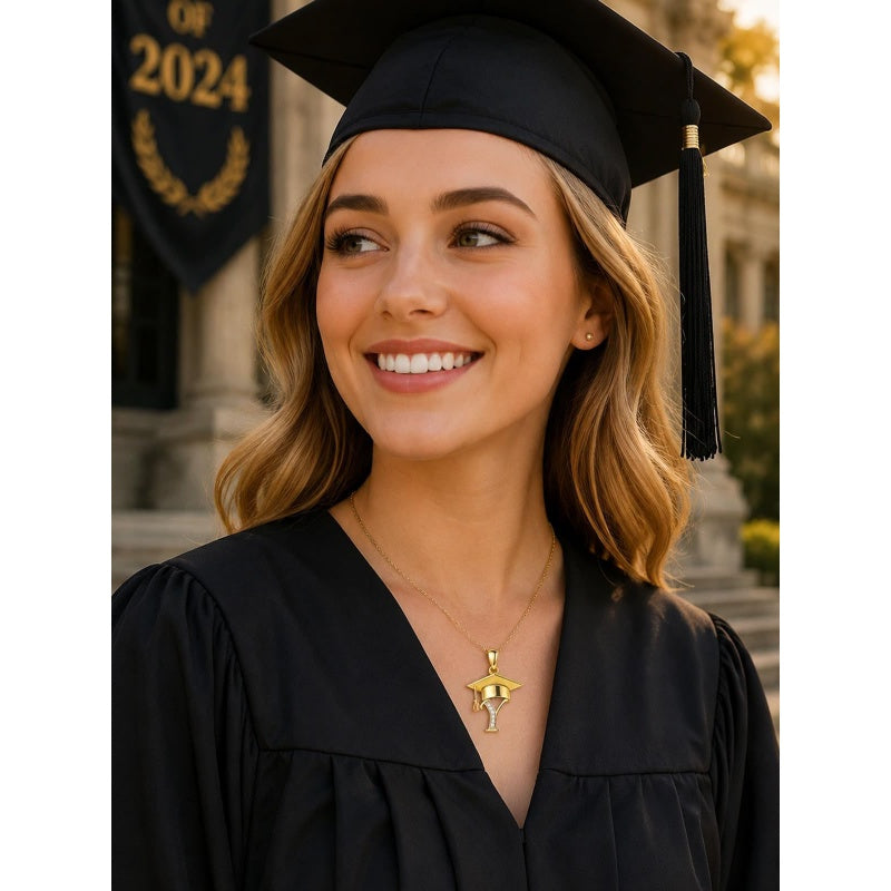 Initial  Graduation 14K Gold Plated Inspiring Grad Pendant Necklace Graduations Jewelry Gifts