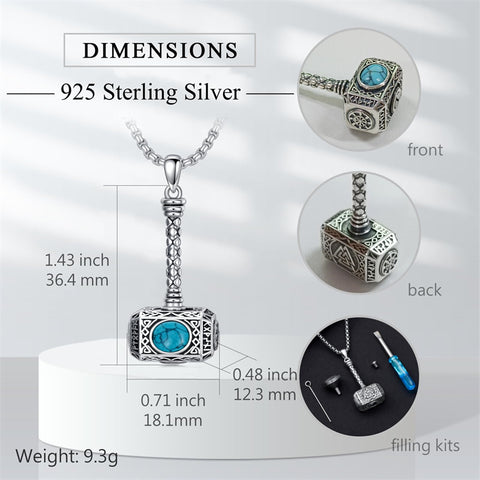 Sterling Silver Thors Hammer Urn Necklace for Ashes