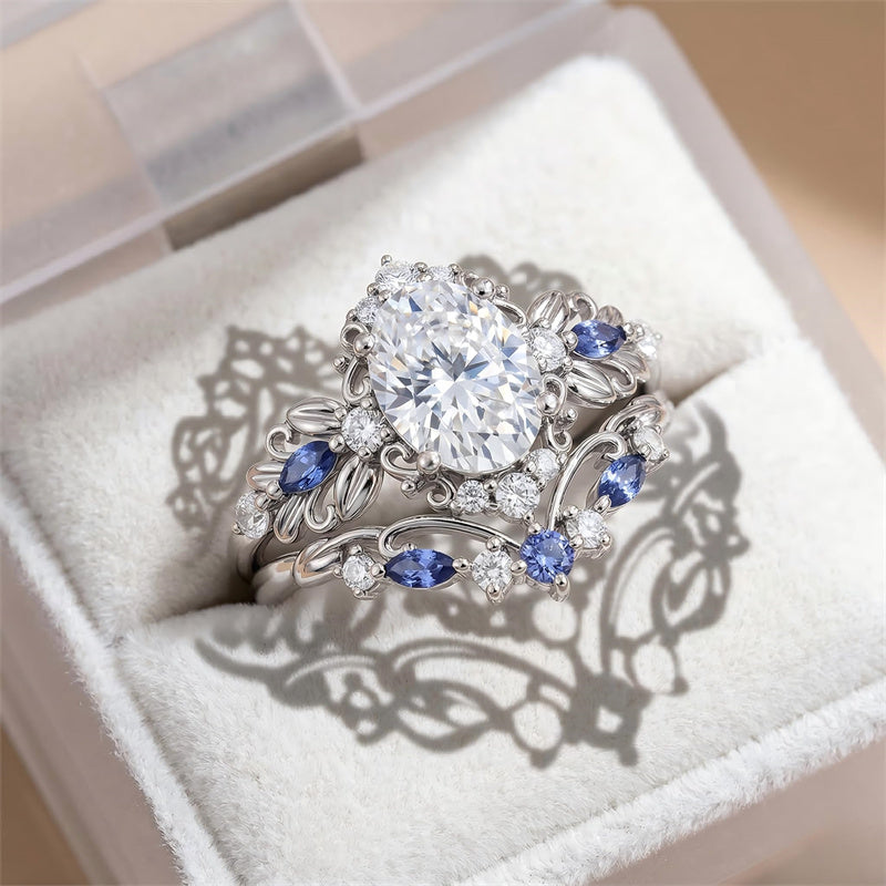 Sterling Silver 10K 14K 18K Gold 1CT-4CT Heart Round Teardrop Oval Moissanite Engagement Rings Set for Women