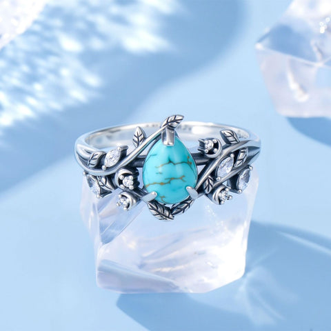 14K Gold Plated Turquoise Ring Western Jewelry Anniversary Birthday Gift for Women