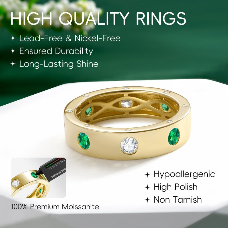 14K Gold Plated Moissanite or Lab-Grown Emerald Dainty Eternity Wedding Rings Birthday Jewelry for Her