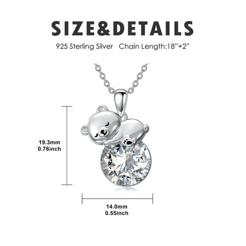 Sterling Silver Cubic Zirconia Teddy Bear Pendant Necklace Christmas Gifts for Women