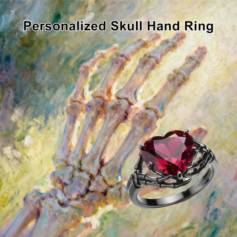 Sterling Silver Personalized Birthstone Punk Skull Bat Snake Ring Goth Jewelry for Halloween Birthday