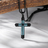 14K Gold Plated Turquoise Malachite Cross Necklace for Men Christianity Cross Jewelry