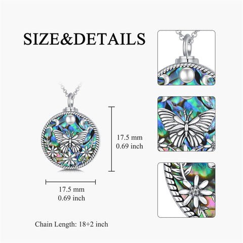 Sterling Silver Abalone Shell Bee Butterfly Dragonfly Urn Necklace for Ashes