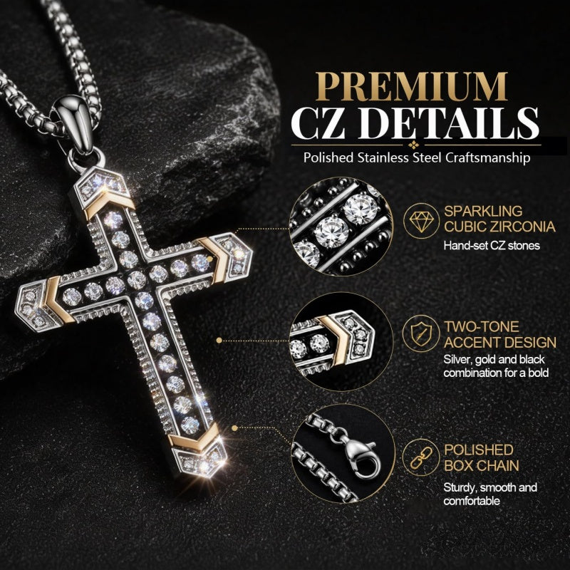 14K Gold Plated Cubic Zirconia Cross Necklace
