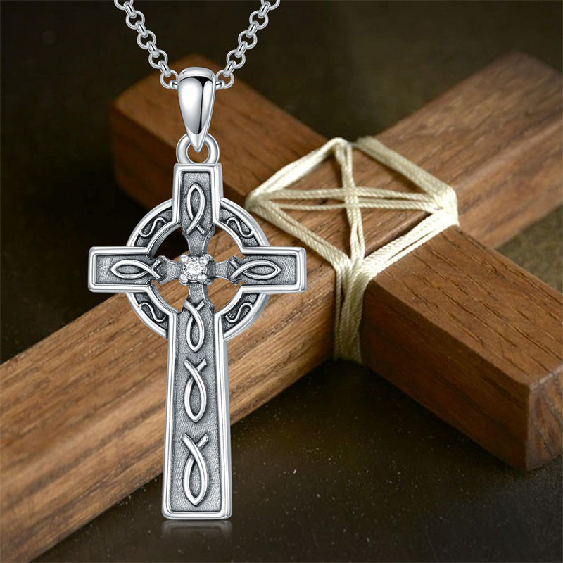 Sterling Silver Wooden Cross Pendant Necklace