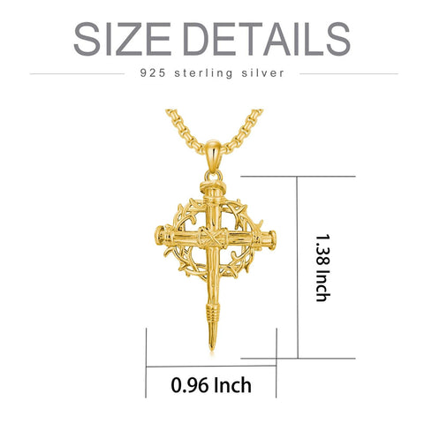 Sterling Silver Nail Cross Pendant Necklace for Men